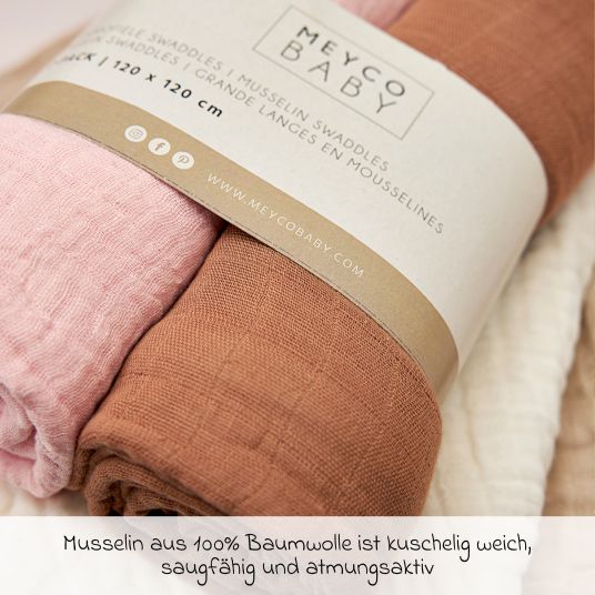 Meyco Muslin diaper / muslin cloth / swaddle 2-pack muslin 120 x 120 cm - Soft Pink / Toffee