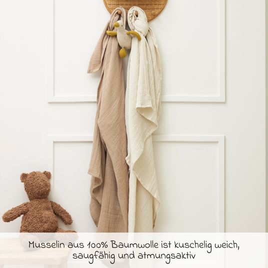 Meyco Mullwindel / Mulltuch / Pucktuch / Swaddle 2er Pack Musselin 120 x 120 cm - Soft Sand / Taupe