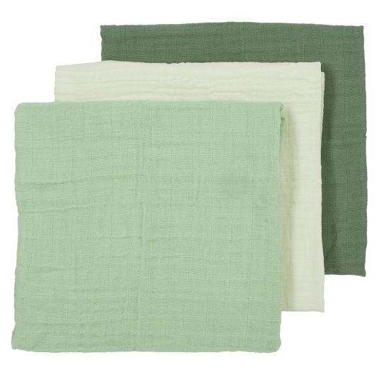 Meyco Mullwindel / Mulltuch / Pucktuch / Swaddle 3er Pack Musselin 70 x 70 cm - OffWhite / Soft Green / Forest Green