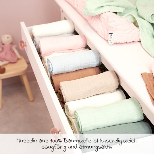 Meyco Pannolino in mussola / panno in mussola / swaddle 3-pack in mussola 70 x 70 cm - OffWhite / Soft Green / Forest Green