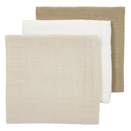 Meyco Mullwindel / Mulltuch / Pucktuch / Swaddle 3er Pack Musselin 70 x 70 cm - OffWhite / Soft Sand / Taupe