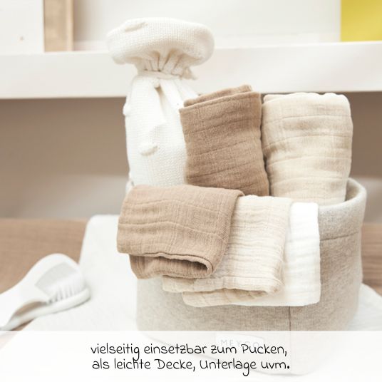 Meyco Mullwindel / Mulltuch / Pucktuch / Swaddle 3er Pack Musselin 70 x 70 cm - OffWhite / Soft Sand / Taupe