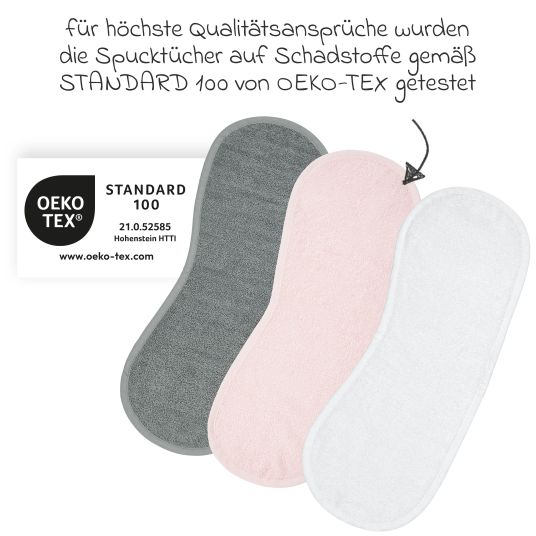 Meyco Burp cloth 3-pack 52 x 20 cm - White, Light Pink & Grey