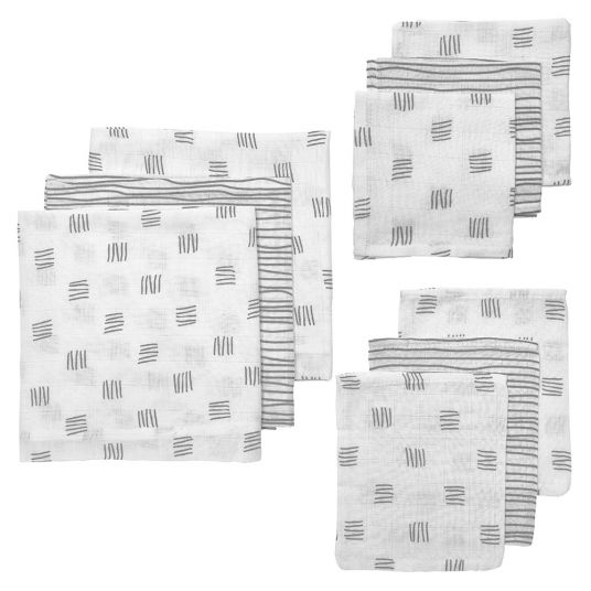 Meyco Starter set 9 pcs muslin cloths - Block Stripes - Grey