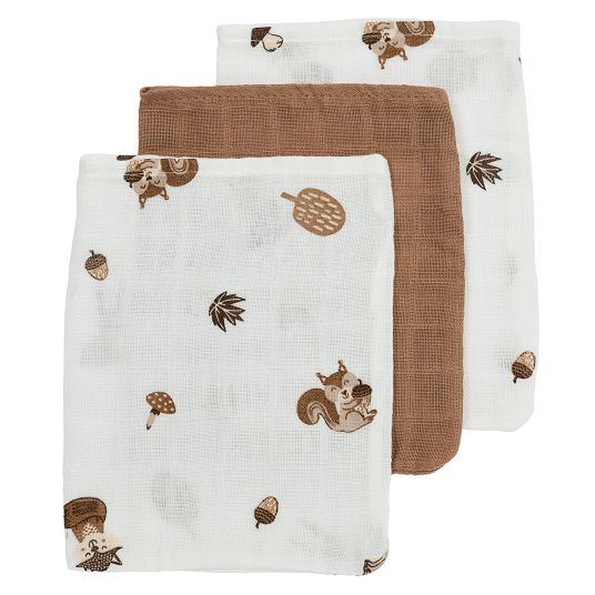 Meyco Wash mitt 3-pack muslin 20 x 17 cm - Forest Animals - Toffee