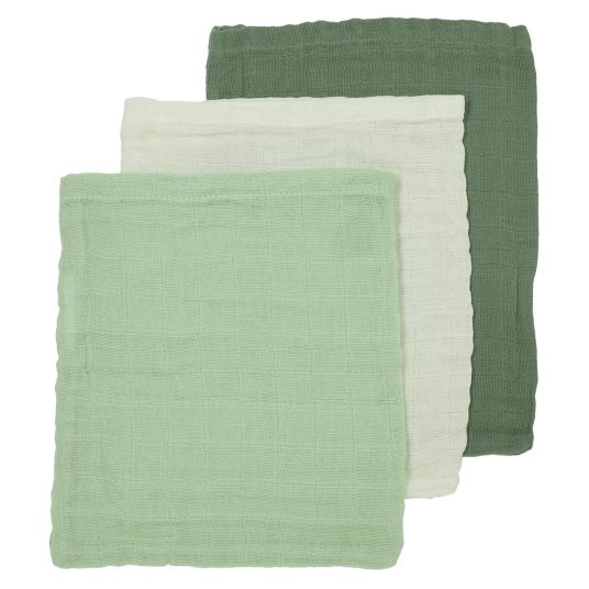 Meyco Waschhandschuh 3er Pack Musselin 20 x 17 cm - OffWhite / Soft Green / Forest Green