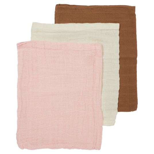 Meyco Waschhandschuh 3er Pack Musselin 20 x 17 cm - OffWhite / Soft Pink / Toffee