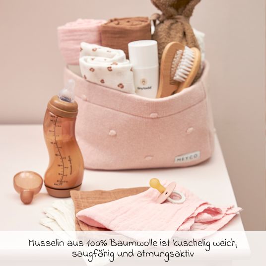 Meyco Waschhandschuh 3er Pack Musselin 20 x 17 cm - OffWhite / Soft Pink / Toffee