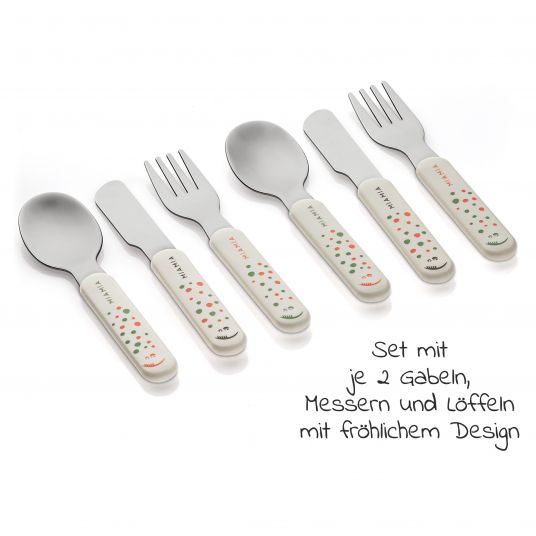 MiaMia 11-piece Eating Learning Set - 2x Silicone Plate + 2x Stainless Steel Cutlery + 3x Sleeve Bib - Sage Gray