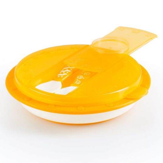 MiaMia Set of 3 plates with lid + cutlery - Orange