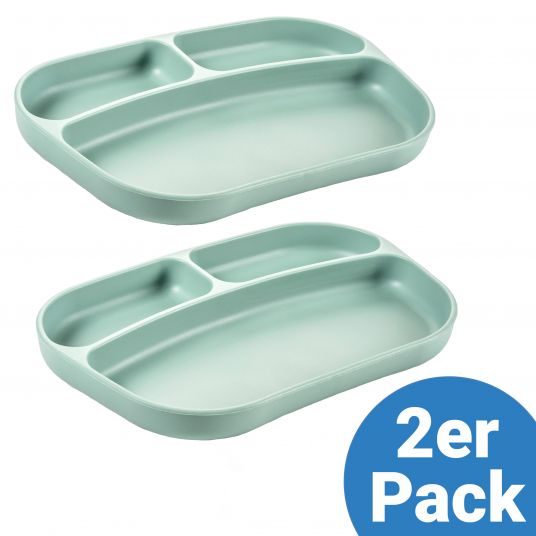 MiaMia Eating silicone plates 2 pack - sage green