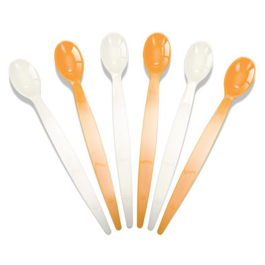 MiaMia Feeding Spoon Long Pack of 6 - White Orange