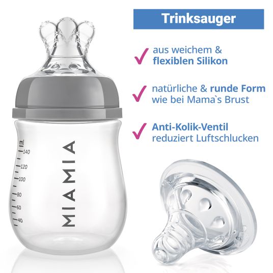 MiaMia PP bottle 140 ml with silicone teat size S - gray