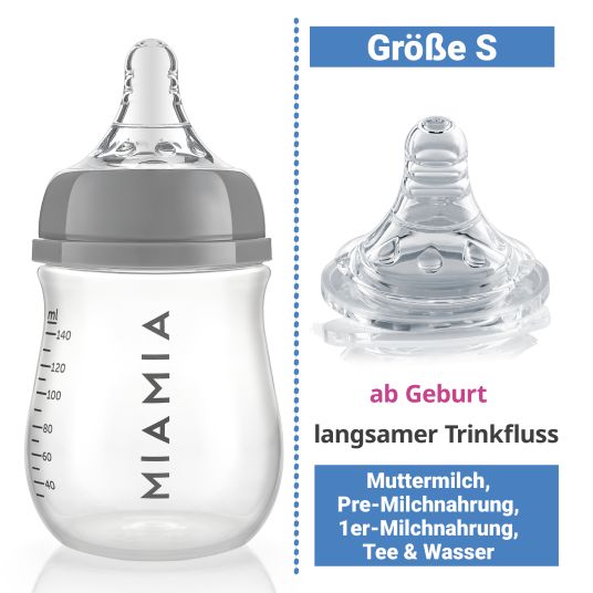 MiaMia PP bottle 140 ml with silicone teat size S - gray