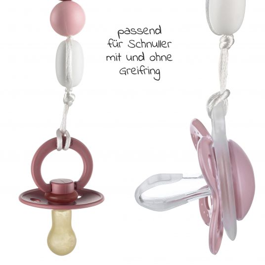 MiaMia Schnullerkette mit Silikon-Perlen & Gummiring inkl. Clip - 2er Set - Grau Beere