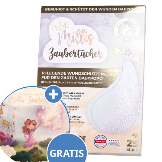Millis Windeleinlage / Zaubertücher 25er Pack + GRATIS Bilderbuch Pixi - pflegende Wundschutzeinlage für Windeln zur Vorbeugung von Hautreizungen