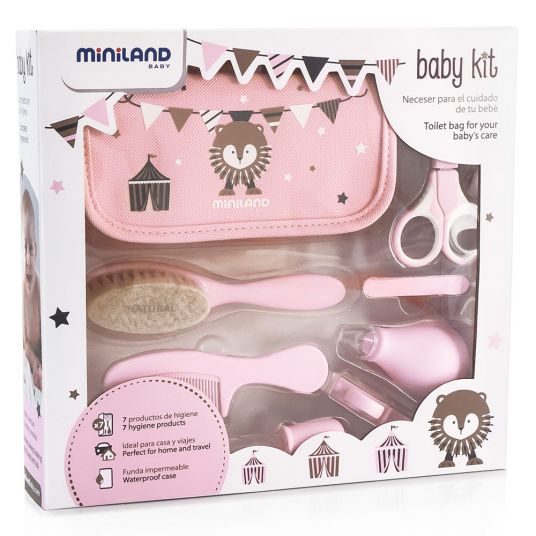 Miniland Kit per la cura del bambino in valigetta da 11 pezzi - Rosa