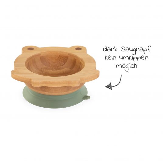 Miniland 2-pcs. learning to eat set bamboo - bowl with suction cup + spoon - eco friendly - Frog