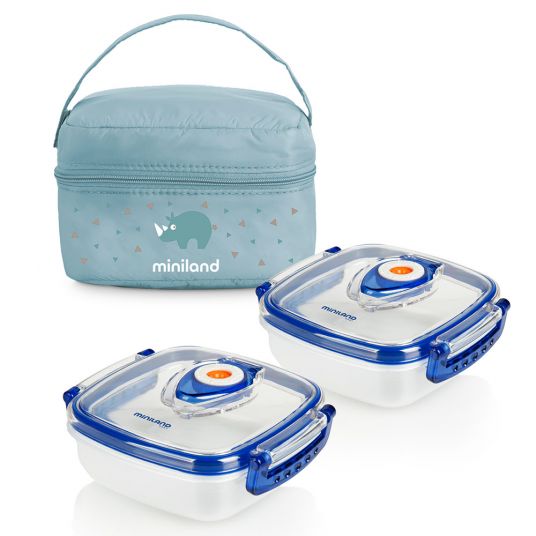 Miniland 3-piece storage container set incl. insulated bag - Pack 2 Go Hermifresh 330 ml - Azure