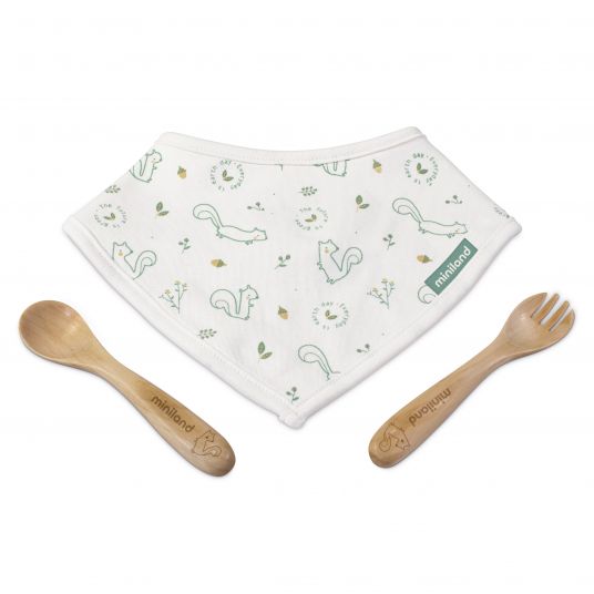 Miniland Set of 3 bibs with cutlery - nature Picneat - eco friendly chip