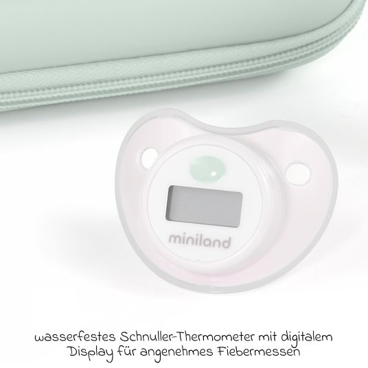 Miniland Baby Gesundheits-Set 13-tlg. - mit elektr. Nasensauger + 2 Fieberthermometer + Badethermometer + Pflege-Set - Mint