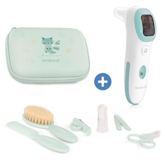 Miniland 9-piece baby health set - with infrared clinical thermometer + care set - Mint