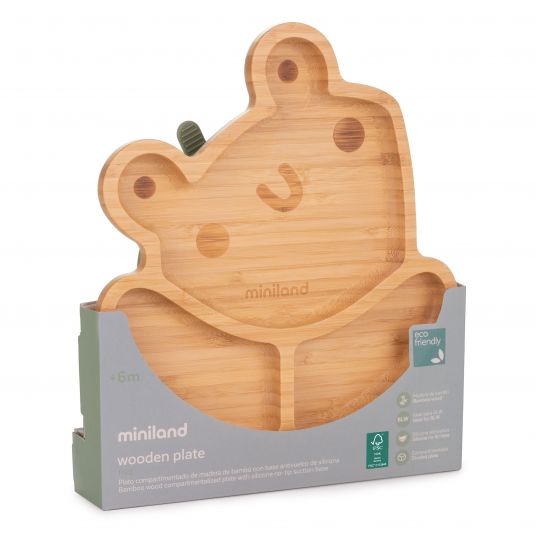 Miniland Bamboo plate with suction cup - eco friendly - Frog