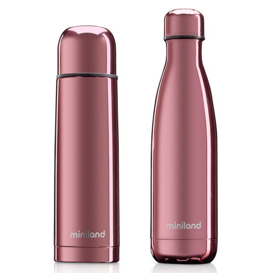 Miniland Stainless Steel Insulated Bottle 2 Pack Deluxe Thermos - myBaby&me 500 ml - Rose