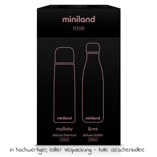 Miniland Stainless Steel Insulated Bottle 2 Pack Deluxe Thermos - myBaby&me 500 ml - Rose