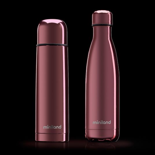 Miniland Stainless Steel Insulated Bottle 2 Pack Deluxe Thermos - myBaby&me 500 ml - Rose