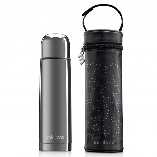 Miniland Edelstahl-Isolierflasche inkl. Isoliertasche Deluxe Thermos 500 ml - Silver