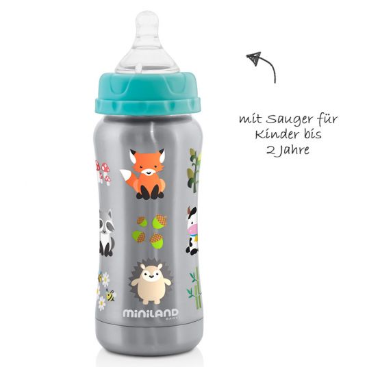Miniland Stainless Steel Thermos Bottle Thermobaby Teat 180 ml - Silver