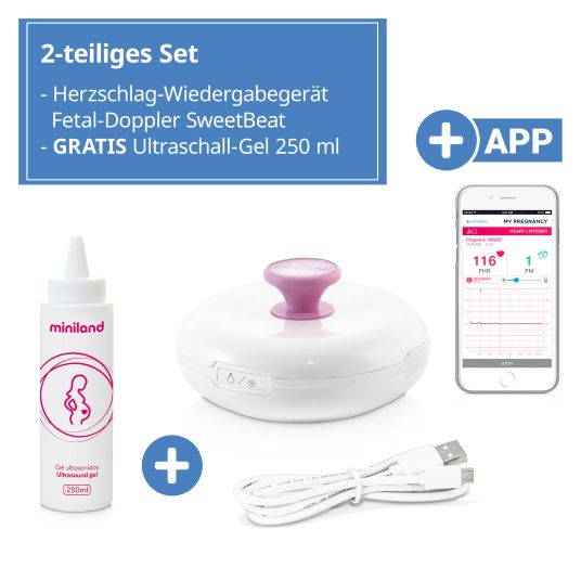 Miniland Heartbeat reproducer / Fetal Doppler SweetBeat + FREE ultrasound gel 250 ml - Mint