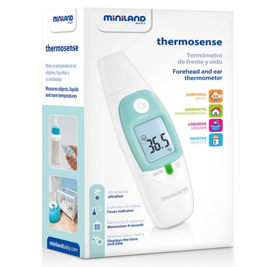Miniland Infrarot-Fieberthermometer Baby Thermosense - für Ohr & Stirn - Türkis