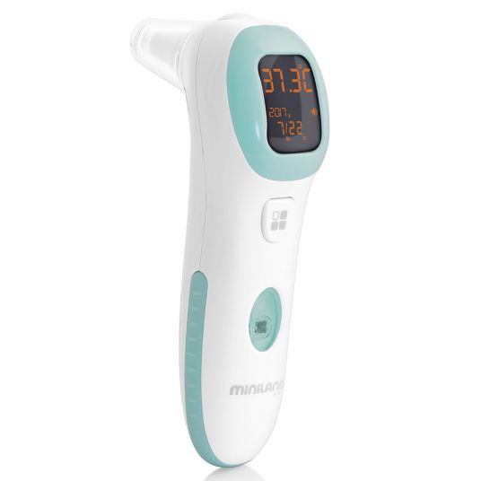 Miniland Termometro clinico a infrarossi Baby Thermotalk Plus - per orecchio e fronte - Turchese
