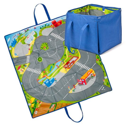 Miniland Spielteppich und Aufbewahrungs-Box 2 in 1 Minimobil Traffic 100 x 100 cm