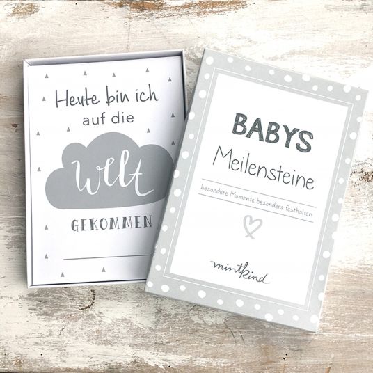 Mintkind Baby-Meilensteinkarten - 26 Karten - Grau