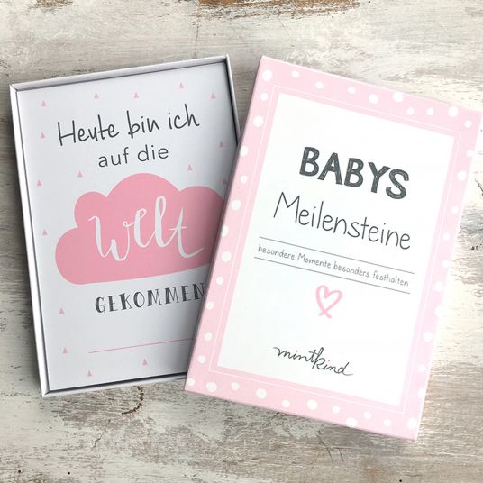 Mintkind Baby-Meilensteinkarten - 26 Karten - Rosa