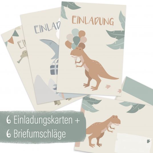 Mintkind Invitation cards children birthday incl. envelopes - dinosaur