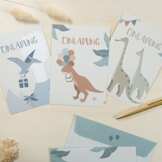 Mintkind Invitation cards children birthday incl. envelopes - dinosaur
