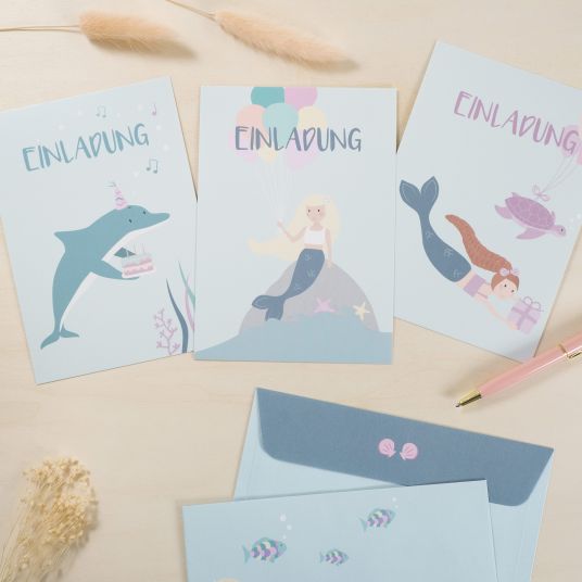 Mintkind Invitation cards children birthday incl. envelopes - Mermaid