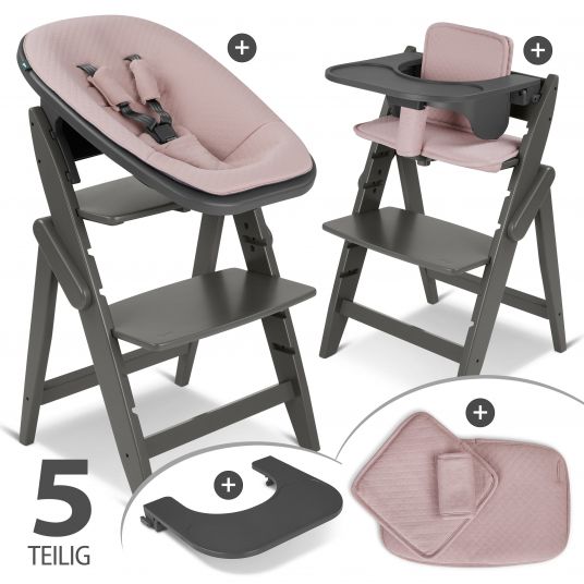 Moji Yippy Newborn Set (5-tlg.) Hochstuhl + Neugeborenen Aufsatz + Sitzkissen + Starter-Set + Tisch & Essbrett - Cloud