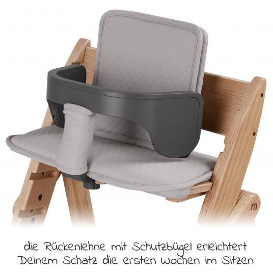 Moji Yippy Newborn Set (5-tlg.) Hochstuhl + Neugeborenen Aufsatz + Sitzkissen + Starter-Set + Tisch & Essbrett - Oak