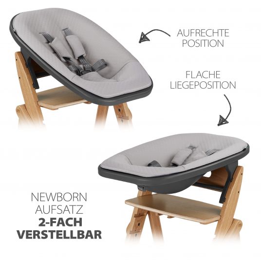 Moji Yippy Newborn Set (5-tlg.) Hochstuhl + Neugeborenen Aufsatz + Sitzkissen + Starter-Set + Tisch & Essbrett - Oak