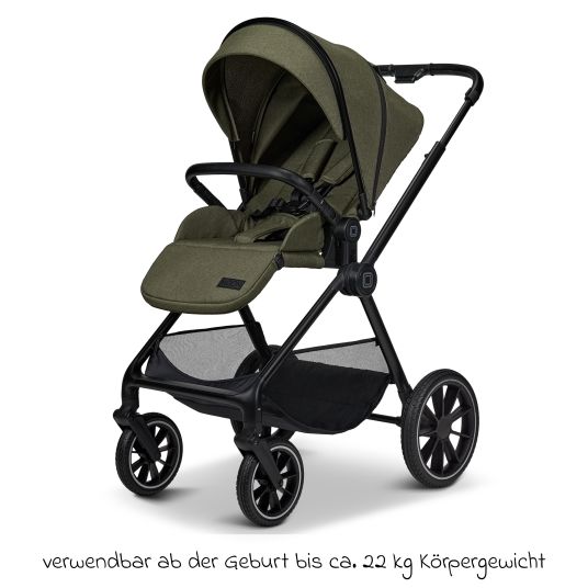 Moon 2in1 Kombi-Kinderwagen Clicc bis 22 kg mit Liegeposition, Babywanne, umsetzbare Sitzeinheit, Teleskopschieber inkl. Regenschutz, Wickeltasche, Fußsack & Adapter - Moss Melange