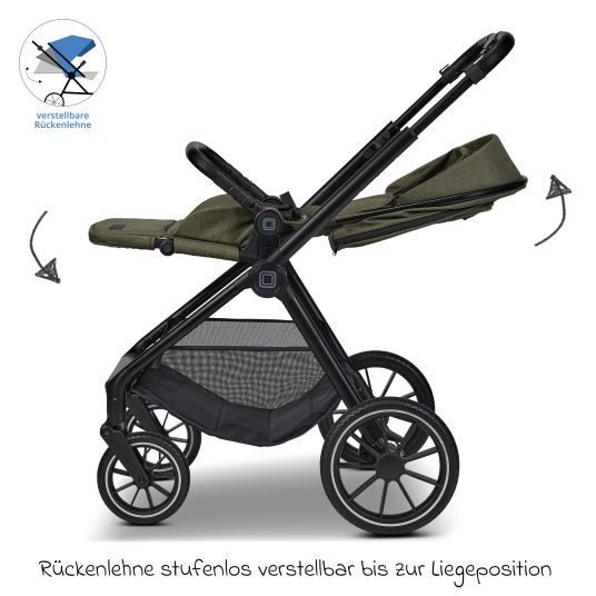 Moon 2in1 Kombi-Kinderwagen Clicc bis 22 kg mit Liegeposition, Babywanne, umsetzbare Sitzeinheit, Teleskopschieber inkl. Regenschutz, Wickeltasche, Fußsack & Adapter - Moss Melange