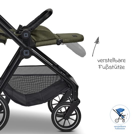 Moon 2in1 Kombi-Kinderwagen Clicc bis 22 kg mit Liegeposition, Babywanne, umsetzbare Sitzeinheit, Teleskopschieber inkl. Regenschutz, Wickeltasche, Fußsack & Adapter - Moss Melange