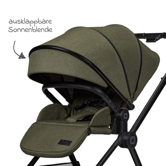 Moon 2in1 Kombi-Kinderwagen Clicc bis 22 kg mit Liegeposition, Babywanne, umsetzbare Sitzeinheit, Teleskopschieber inkl. Regenschutz, Wickeltasche, Fußsack & Adapter - Moss Melange