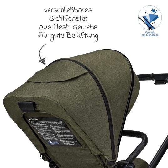 Moon 2in1 Kombi-Kinderwagen Clicc bis 22 kg mit Liegeposition, Babywanne, umsetzbare Sitzeinheit, Teleskopschieber inkl. Regenschutz, Wickeltasche, Fußsack & Adapter - Moss Melange