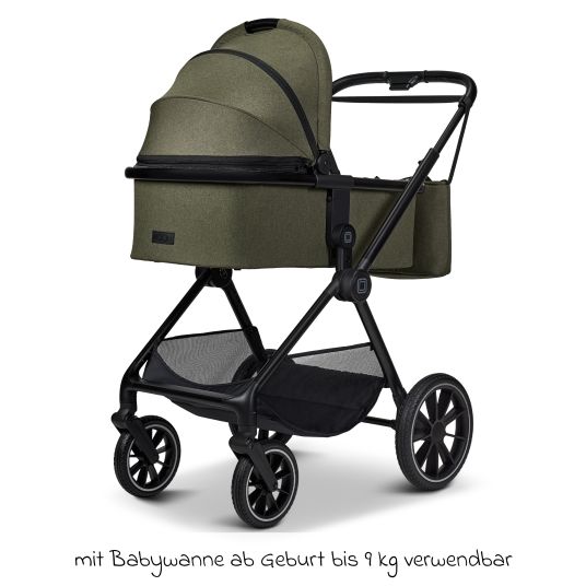 Moon 2in1 Kombi-Kinderwagen Clicc bis 22 kg mit Liegeposition, Babywanne, umsetzbare Sitzeinheit, Teleskopschieber inkl. Regenschutz, Wickeltasche, Fußsack & Adapter - Moss Melange